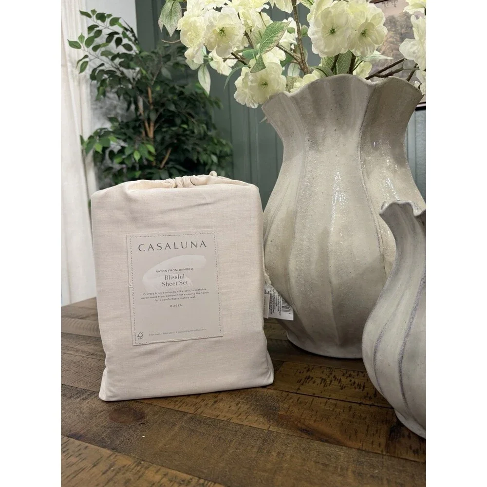 Queen 400 Thread Count Rayon from Bamboo Sheet Set Natural - Casaluna NEW